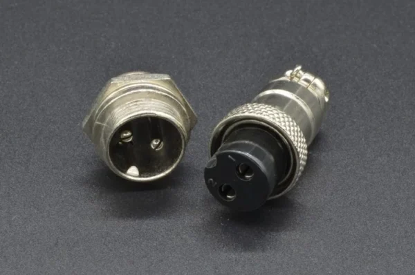 16mm diameter gx aviation series 2 pin connector, panel mounting
